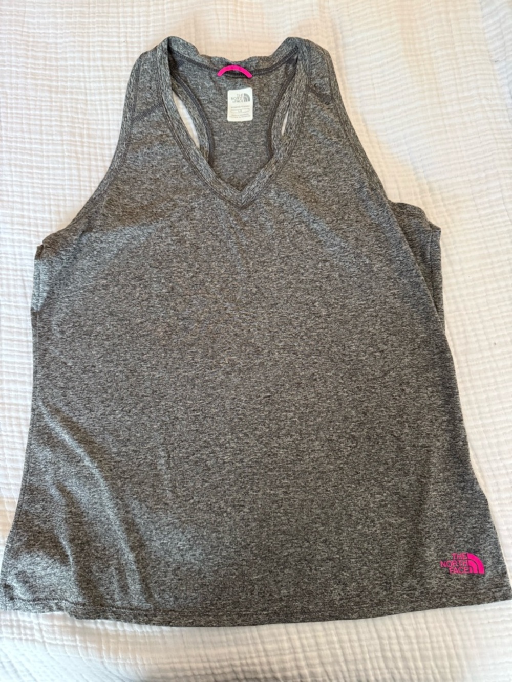 The North Face Women's Heather Gray Racerback Tank with Pink Logo